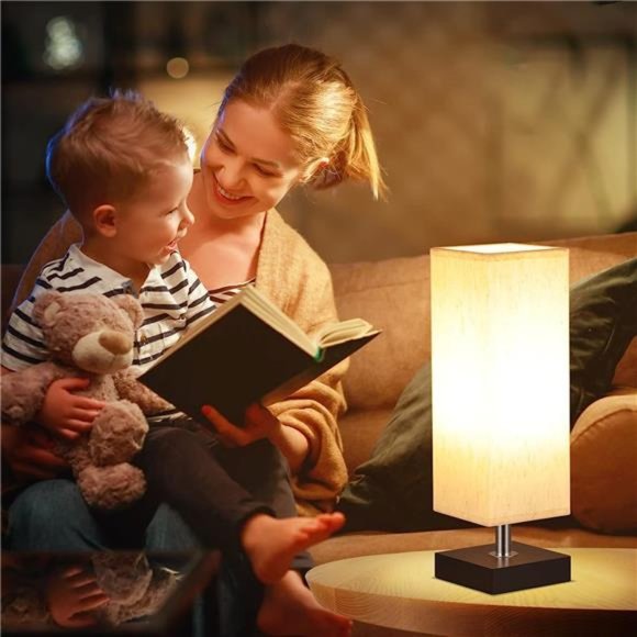 Small Table Lamp for Bedroom -Bedside Lamps for Nightstand,Minimalist Solid Wood - Picture 3 of 5